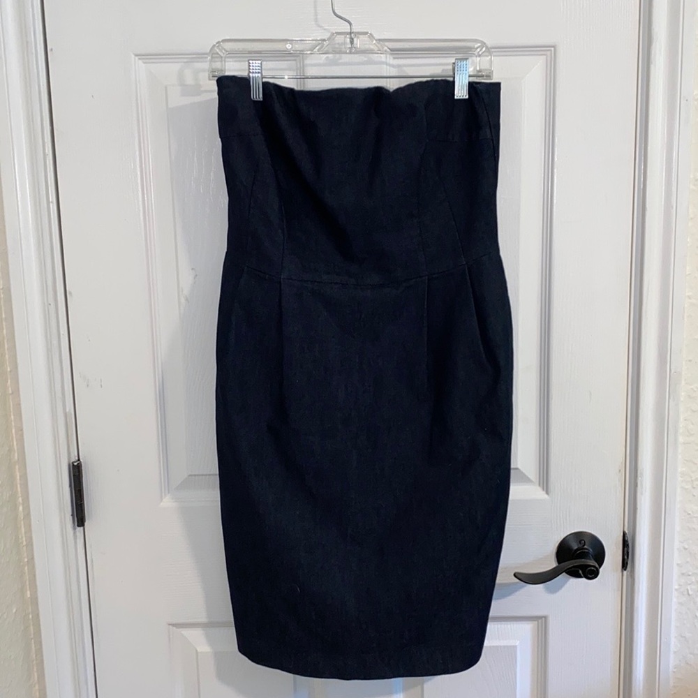 Express Dark Wash Denim Strapless Dress, Size 12